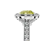 Halo Engagement Ring Setting for Fancy Yellow Cushion Cut Center with Milgrain Pave Band and Bezel Head in White Gold