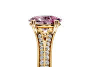 Solitaire Engagement Ring Setting for Fancy Pink Oval Center with Pave Rail Split Shank and Prong Head in Yellow Gold