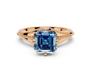 Solitaire Engagement Ring Setting for Fancy Blue Asscher Cut Center with Milgrain Cathedral Band and Prong Head in Rose Gold
