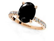Solitaire Engagement Ring Setting for Fancy Black Oval Center with Fine Pave Narrow Band and Prong Head in Rose Gold