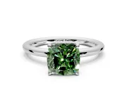 Hidden Halo Engagement Ring Setting for Fancy Green Cushion Cut Center with Thin Rounded Band and Prong Head in Platinum