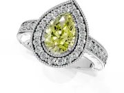 Milgrain Halo Engagement Ring Setting for Fancy Yellow Pear-Shaped Center with Pave Band and Prong Head in Platinum