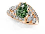 Halo Engagement Ring Setting for Fancy Green Pear-Shaped Center with Marquise and Pave Bypass Band and Prong Head in Rose Gold