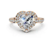 Halo Engagement Ring Setting for Heart-Shaped Center with Heart-Shaped Openwork, Pave Band and Prong Head in Rose Gold