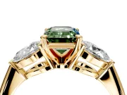 3 Stone Engagement Ring Setting for Fancy Green Emerald Cut Center with Large Pear-Shaped Accents and Prong Head in Yellow Gold