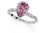Hidden Halo Engagement Ring Setting for Fancy Pink Pear-Shaped Center with Pave Band and Prong Head in Sterling Silver