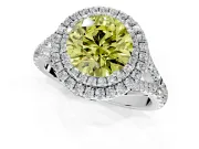 Double Halo Engagement Ring Setting for Fancy Yellow Round Cut Center with Narrow Pave Split Shank and Prong Head in Platinum