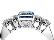 5 Stone Engagement Ring Setting for Fancy Blue Emerald Cut Center with Equal Close-Set Accents and Prong Head in Sterling Silver