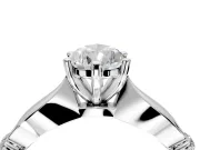 Solitaire Engagement Ring Setting for Pear-Shaped Center with Carved Leaf Shoulders and Prong Head in White Gold