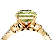 Leaf Motif Engagement Ring Setting for Fancy Yellow Asscher Cut Center with Pave Band and Prong Head in Yellow Gold