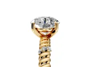 Rope Engagement Ring Setting for Round Cut Center with Accent Shoulders and Prong Head in Yellow Gold