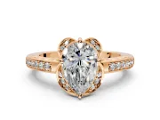 Floral Engagement Ring Setting for Pear-Shaped Center with Four Accent Clusters and Prong Head in Rose Gold