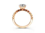 Solitaire Engagement Ring Setting for Round Cut Center with Bezel-Dot Beaded Band and Prong Head in Rose Gold