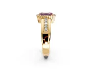 Halo Engagement Ring Setting for Fancy Pink Emerald Cut Center with Wide Band, Inlaid Accent Row and Prong Head in Yellow Gold