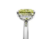 Hidden Halo Engagement Ring Setting for Fancy Yellow Radiant Cut Center with Thin Rounded Band and Prong Head in Platinum