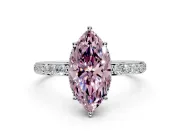Hidden Halo Engagement Ring Setting for Fancy Pink Marquise Center with Pave Band and Prong Head in White Gold