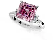 3 Stone Engagement Ring Setting for Fancy Pink Asscher Cut Center with Wide Plain Band and Prong Head in Platinum