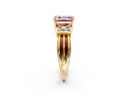 Solitaire Engagement Ring Setting for Fancy Pink Asscher Cut Center with Grooved Bar Accent Band and Prong Head in Yellow Gold