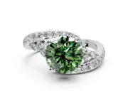 Solitaire Engagement Ring Setting for Fancy Green Round Cut Center with Pave Bypass Twist Band and Prong Head in Platinum