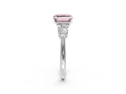 3 Stone Engagement Ring Setting for Fancy Pink Asscher Cut Center with Large Pear-Shaped Accents and Prong Head in White Gold