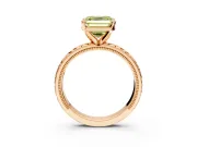 Solitaire Engagement Ring Setting for Fancy Yellow Asscher Cut Center with Milgrain X Pattern Band and Prong Head in Rose Gold