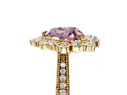 Milgrain Halo Engagement Ring Setting for Fancy Pink Heart-Shaped Center with Bezel Point Accents and Prong Head in Yellow Gold