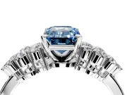Cluster Engagement Ring Setting for Fancy Blue Emerald Cut Center with 2-Row Shoulder Clusters and Prong Head in Sterling Silver