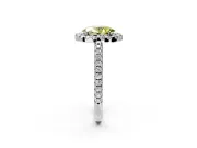 Pave Halo Engagement Ring Setting for Fancy Yellow Oval Center with Single Row Pave Band and Prong Head in Platinum