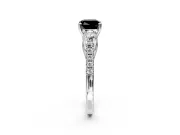 3 Stone Engagement Ring Setting for Fancy Black Cushion Cut Center with Crossover Basket, Pave Band and Prong Head in Platinum