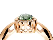 Halo Engagement Ring Setting for Fancy Green Pear-Shaped Center with Tapered Plain Band and Prong Head in Rose Gold