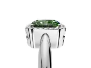 Halo Engagement Ring Setting for Fancy Green Radiant Cut Center with Tapered Plain Band and Prong Head in White Gold