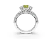 Pave Engagement Ring Setting for Fancy Yellow Emerald Cut Center with Curved Accent Rows, Openwork and Prong Head in Platinum