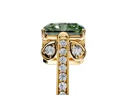 Cathedral Engagement Ring Setting for Fancy Green Radiant Cut Center with Antique-Style Pave Band and Prong Head in Yellow Gold
