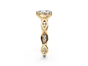 Solitaire Engagement Ring Setting for Pear-Shaped Center with Accented Twist Band and Leaf Prong Head in Yellow Gold