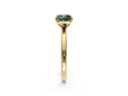 Low-Set Solitaire Engagement Ring Setting for Fancy Green Cushion Cut Center with Thin Plain Band and Prong Head in Yellow Gold