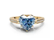 Cathedral Engagement Ring Setting for Fancy Blue Heart-Shaped Center with Antique-Style Pave Band and Prong Head in Yellow Gold