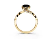 Solitaire Engagement Ring Setting for Fancy Black Round Cut Center with Narrow Twist Pave Band and Prong Head in Yellow Gold