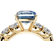 5 Stone Engagement Ring Setting for Fancy Blue Asscher Cut Center with Graduated Accents and Prong Head in Yellow Gold