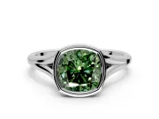 Solitaire Engagement Ring Setting for Fancy Green Cushion Cut Center with V Split Shank and Bezel Head in Sterling Silver