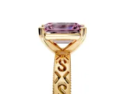Solitaire Engagement Ring Setting for Fancy Pink Emerald Cut Center with Scrollwork Band and Prong Head in Yellow Gold