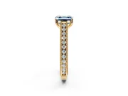 Solitaire Engagement Ring Setting for Fancy Blue Asscher Cut Center with Engraved Pave Band and Prong Head in Yellow Gold