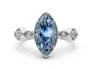 Vintage Station Engagement Ring Setting for Fancy Blue Marquise Center with Accents and Prong Head in White Gold
