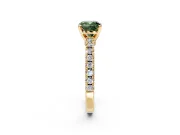 Solitaire Engagement Ring Setting for Fancy Green Cushion Cut Center with Single Row Accent Band and Prong Head in Yellow Gold