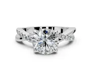 Solitaire Engagement Ring Setting for Round Cut Center with Half-Pave Crossover Band and Prong Head in Platinum