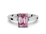 Solitaire Engagement Ring Setting for Fancy Pink Emerald Cut Center with Flat-Sided Plain Band and Prong Head in White Gold