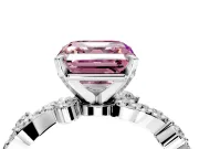 Solitaire Engagement Ring Setting for Fancy Pink Asscher Cut Center with Bar-Station Pave Twist and Prong Head in White Gold