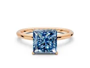 Solitaire Engagement Ring Setting for Fancy Blue Princess Cut Center with Plain Band, Open Basket and Prong Head in Rose Gold