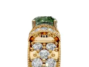 Pave Engagement Ring Setting for Fancy Green Cushion Cut Center with Curved Accent Rows, Openwork and Prong Head in Yellow Gold