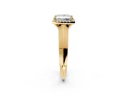 Halo Engagement Ring Setting for Princess Cut Center with Knife Ridge Cathedral Band and Prong Head in Yellow Gold
