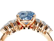 Cluster Engagement Ring Setting for Fancy Blue Cushion Cut Center with 2-Row Shoulder Clusters and Prong Head in Rose Gold